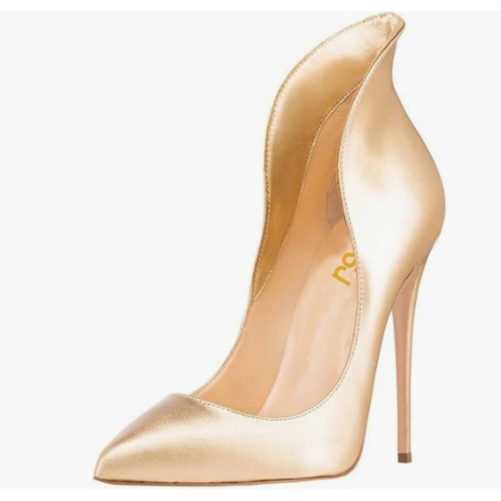 FSJ Gold Prom Pointy Toe High Heel Stiletto Pumps Closed Toe Slip On Shoes
